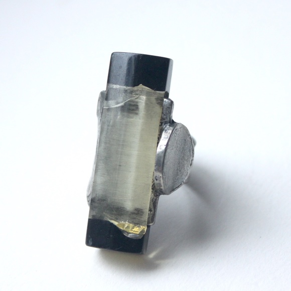 Anne-Marie Chagnon extra large bague ring wide pewter resin étain size US 8 - Picture 5 of 14